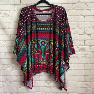 WEST K Vivid Colors Poncho Style Sweater With 3/4 Sleeves
